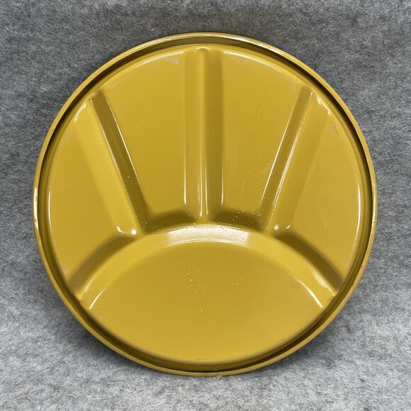 Vtg Set of 6 Fondue Sushi Divided Round Enameled Plates Japan Mustard Orange Gre - Picture 6 of 8